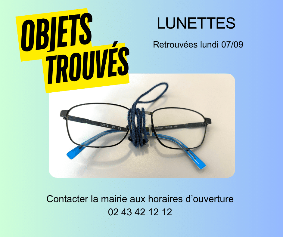 Une paire de lunettes retrouvée lundi 7 septembre sur la commune de Marigné-Laillé.